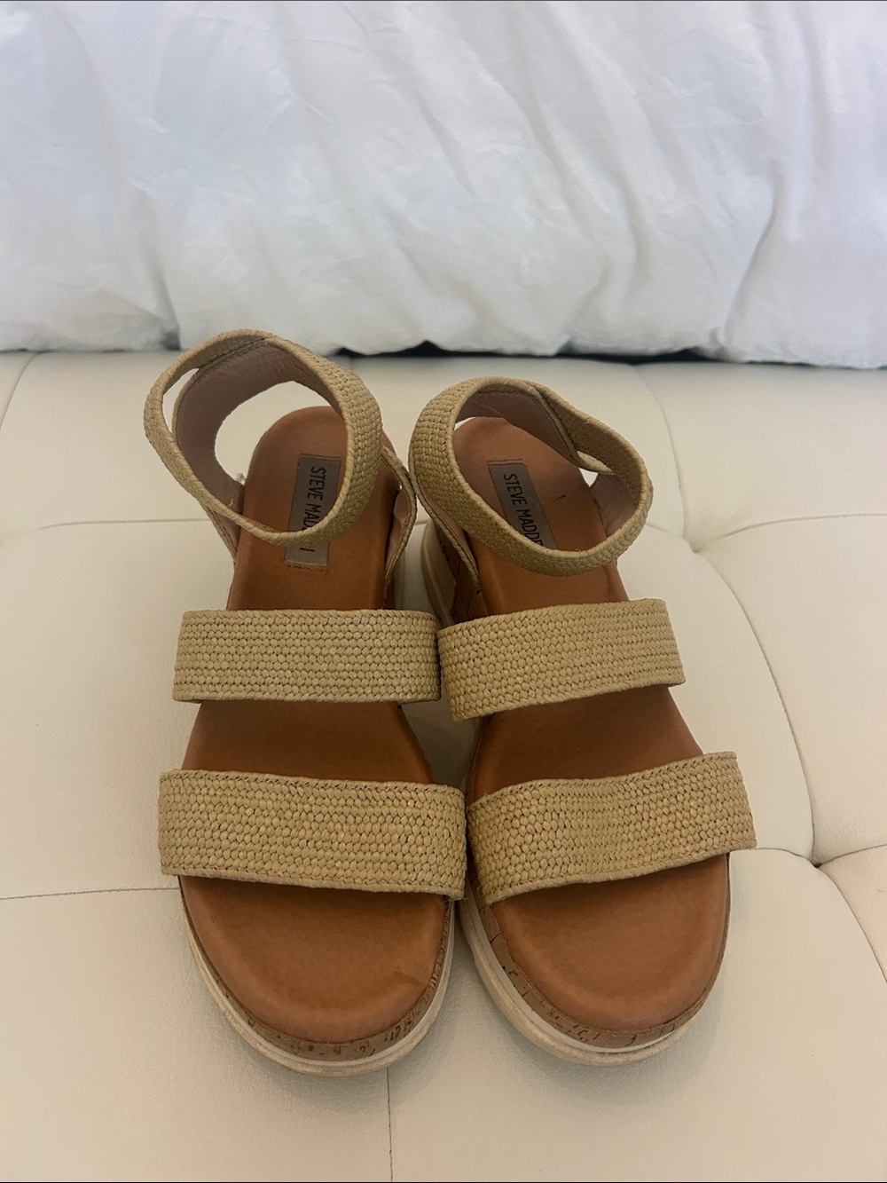 Steve Madden Natural Woven Strap Platform Sandals